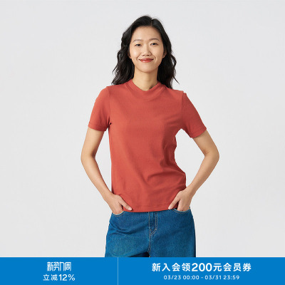 kleeklee环保棉罗纹浅高领T恤