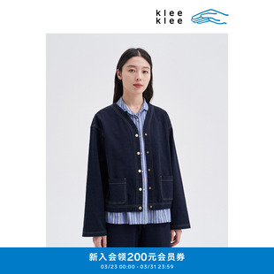 外套K0253JA08 通勤环保棉针织百搭牛仔V领开衫 klee klee秋冬女装