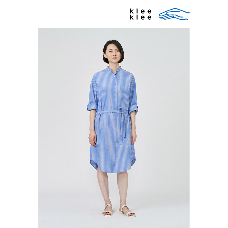 kleeklee通勤设计感条纹衬衫裙