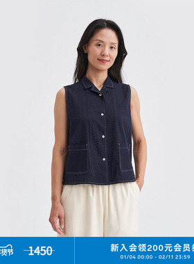 klee klee25夏女装蓝色泡泡纱休闲合体内搭背心牛仔马甲K0251VE10