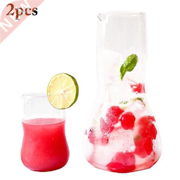 2pcs Cold Juice Kettle With Cup Fresh Pyrex Glass Mug