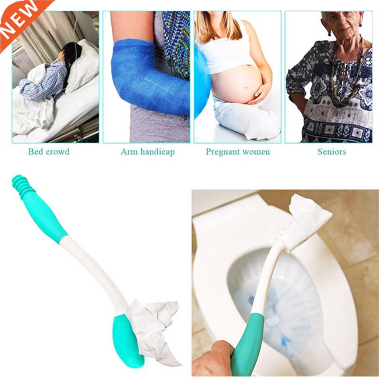 toilet aid with extended handle, retractable pressing