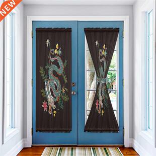 Curtains Bedroom Leaves Door Green Decor Dragon Home Flower