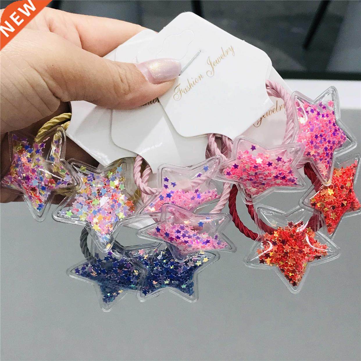 2pcs/set girls glitter cute stars love  cm elastic hair ban