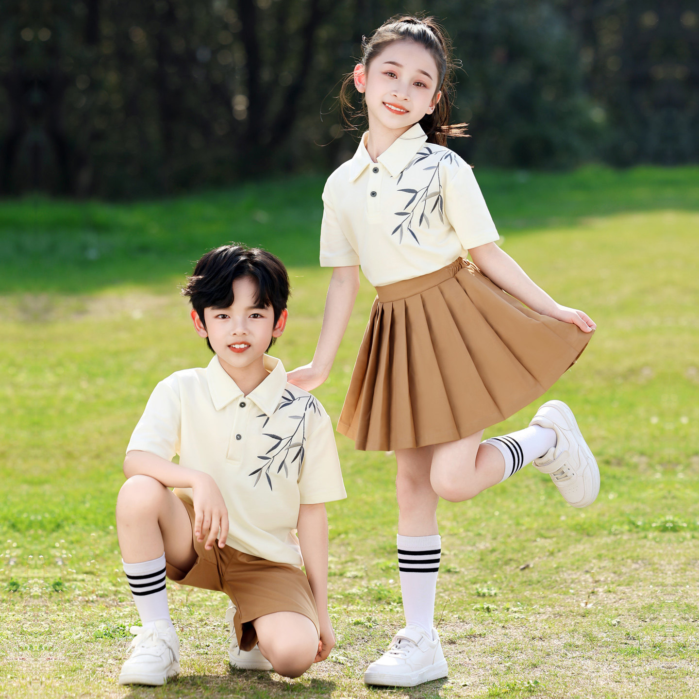 夏季小学生班服国风校服套装儿童毕业照运动会纯棉短袖幼儿园园服