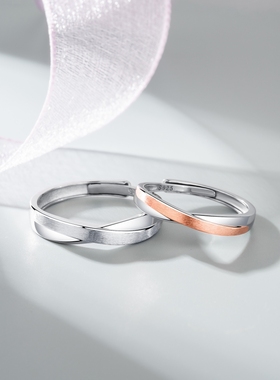 双色情侣戒指S925纯银小众设计