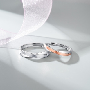 S925纯银相伴余生情侣戒指双色简约男女对戒原创小众设计礼物