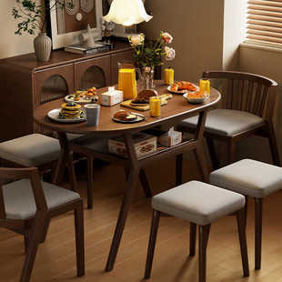 靠墙伸缩椭圆吃饭桌子餐厅小户型饭桌家用书桌 实木餐桌新中式