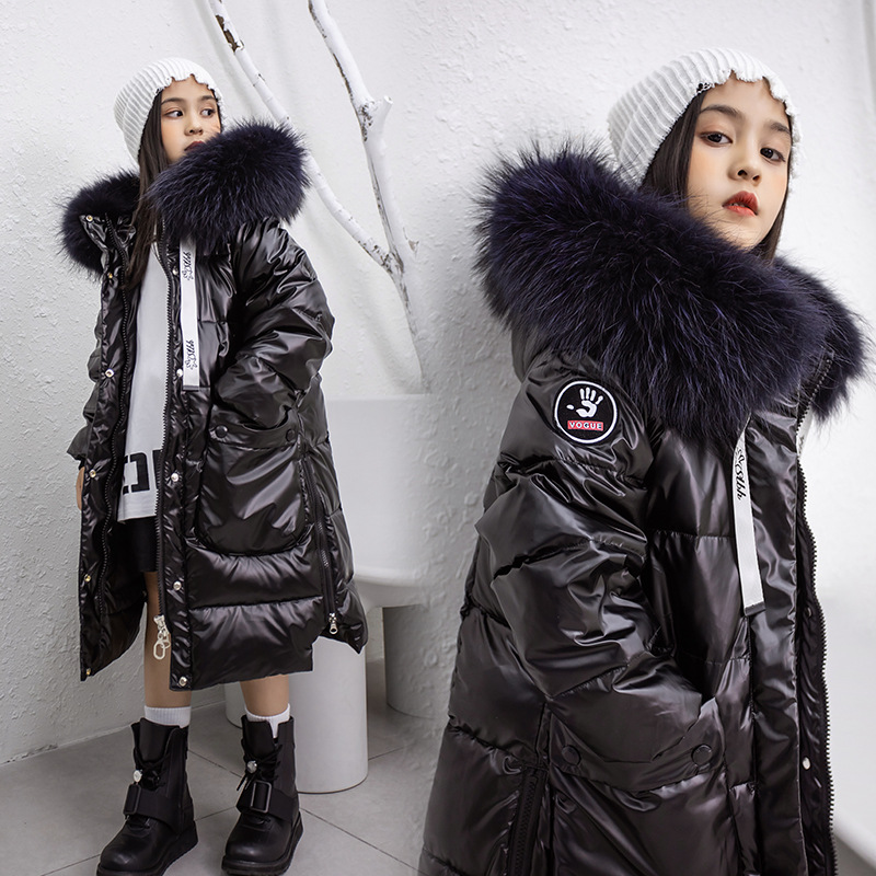 女童羽绒丝服2023新款过膝长款洋气免洗中大童加厚大毛领儿童冬