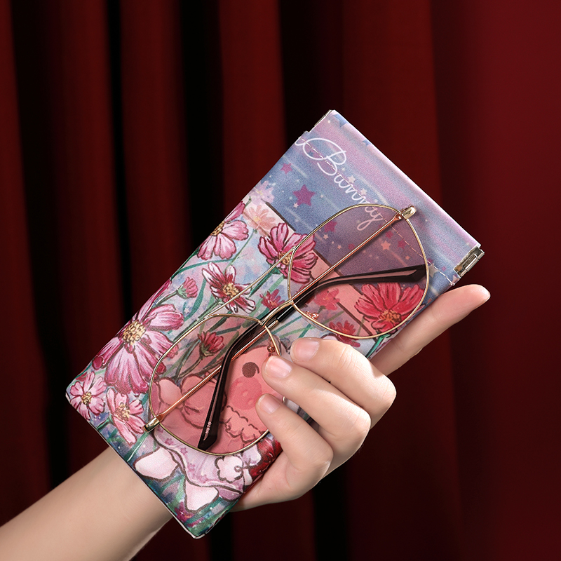 玫瑰小兔眼镜袋抗压女随身携带眼镜包收纳可爱墨镜太阳镜自动闭合