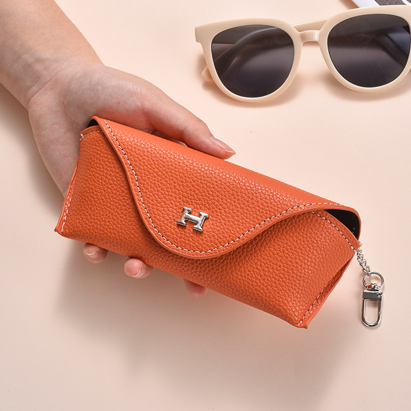 真软皮H扣抗压眼镜包便携墨镜盒收纳袋女通用近视眼镜防掉保护套