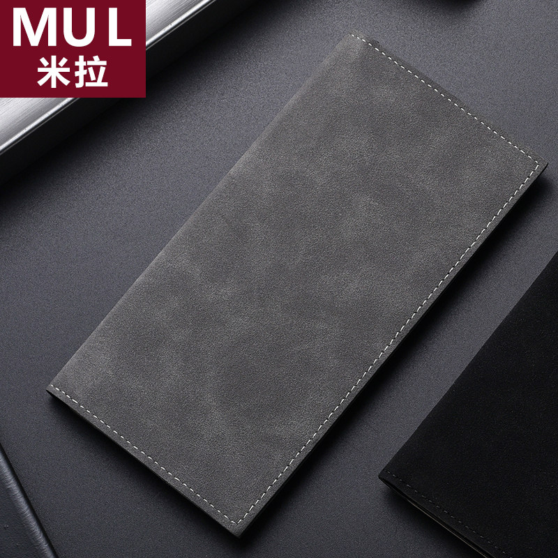 日本米拉MUL男士翻毛皮钱包长款多卡位休闲皮夹卡包学生个性钱夹