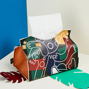 创意艺术博物馆马蒂斯皮革桌面纸巾盒客厅轻奢车载创意简约收纳