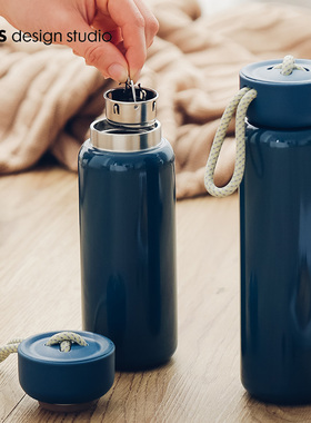 AKS保温杯高颜值学生情侣杯加厚304不锈钢提手杯真空保温随手杯