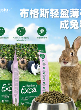 布格斯兔粮burgess兔子专用轻盈薄荷膨化粮食物1.5kg正品进口现货