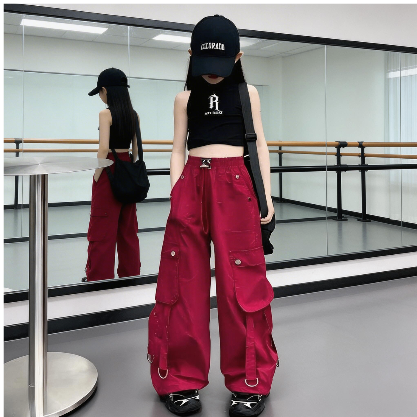 女童白色高腰工装裤夏季透气