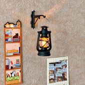 迷你复古马灯图钉露营煤油灯桌灯装 饰氛围灯毛毡板软木板照片墙