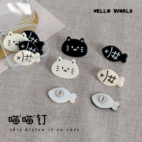 软木板猫咪黑白图钉卡通可爱