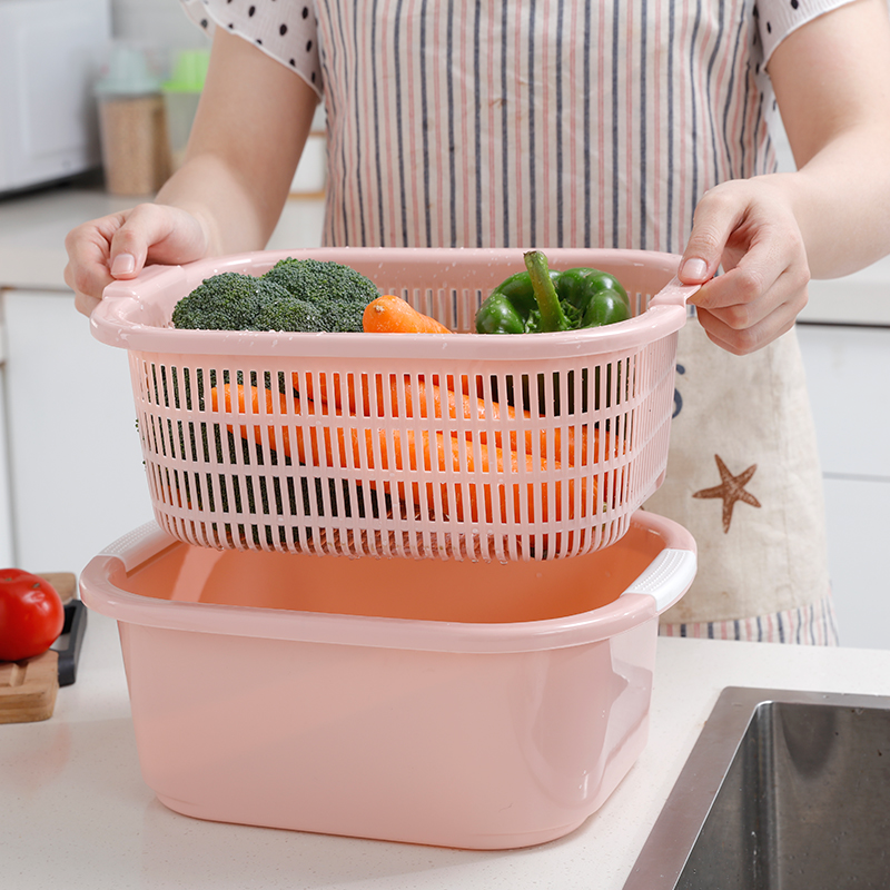 洗菜篮厨房家用沥水篮洗水果蔬菜双层塑料长方形大号加厚洗菜盆