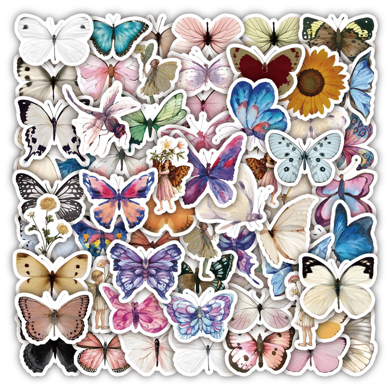60张新款水彩蝴蝶鸦贴纸防水行李箱笔记本滑板车水杯贴纸厂家