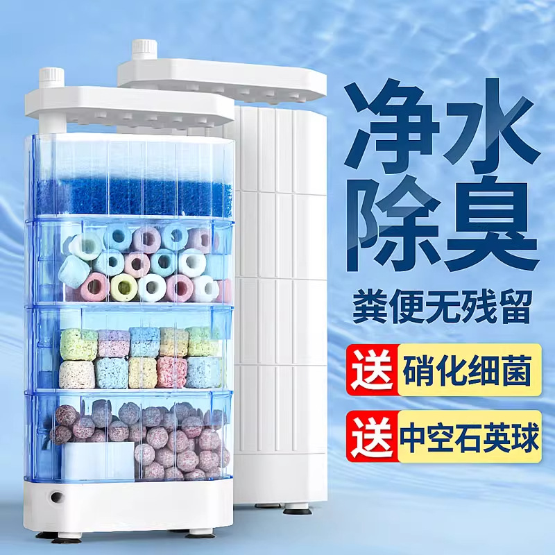 乌龟缸过滤器低水位底吸便多合一循环水泵净水吸粪过滤盒设备鱼缸