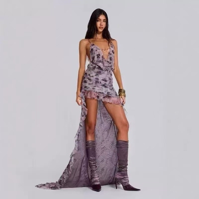 IAMUBABA Jaded London性感辣妹镂空露背绑带长款修身开叉沙滩裙