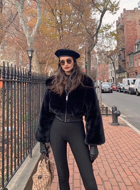 IAMUBABA秋冬iamgia仿皮草水貂毛毛拉链加厚短外套上衣辣妹夹克