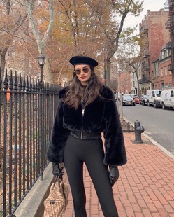 IAMUBABA秋冬iamgia仿皮草水貂毛毛拉链加厚短外套上衣辣妹夹克