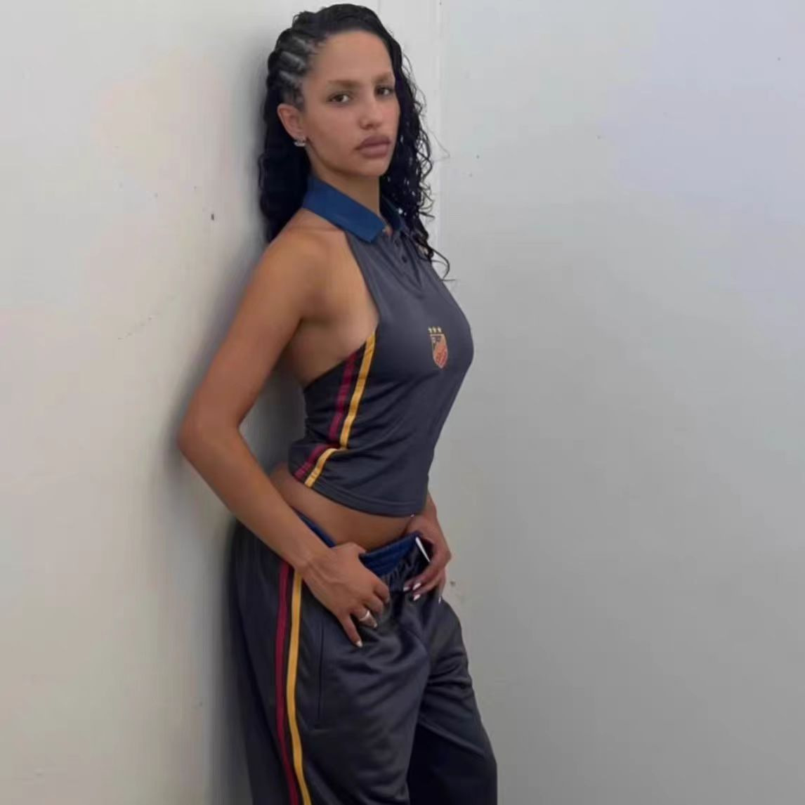 虞书欣同款Jaded London运动足球风挂脖露背吊带polo衫松紧腰