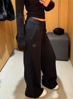 IAMUBABA秋冬欧美针织糯米直筒卫裤宽松高腰阔腿裤显瘦拖地运动裤