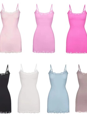 IAMUBABA现货skims蕾丝花边吊带收腰连衣裙性感辣妹纯欲风短裙女