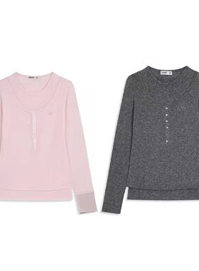 openyy 新品25秋假两件针织长袖T恤女甜美减龄慵懒风显瘦休闲上衣