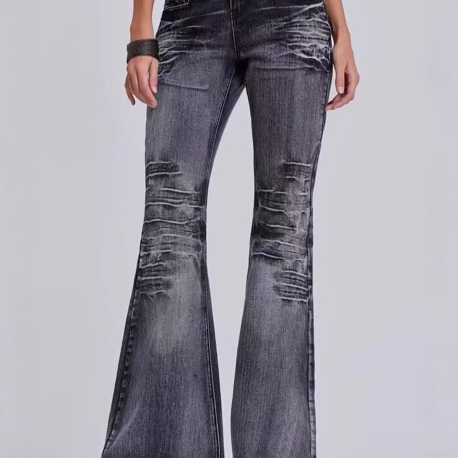 IAMUBABA jaded london 千禧辣妹y2k水洗酷帅做旧折痕牛仔喇叭裤