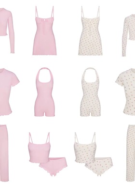 IAMUBABA卡戴珊SKIMS同款欧美性感情人节碎花镂空家居时尚套装