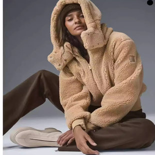 al0羊羔毛加厚夹克拉链开衫 加厚保暖棉袄 外套连帽瑜伽服女冬短款