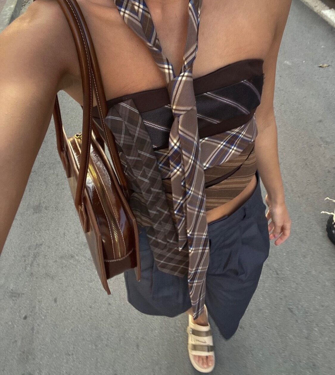 IAMUBABA现货Jaded London领带格纹抹胸上衣辣妹美式复古吊带女