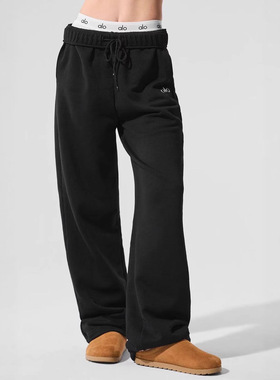 al0 yog* 3D标运动裤750克毛圈宽松休闲卫裤女防风保暖直筒长裤