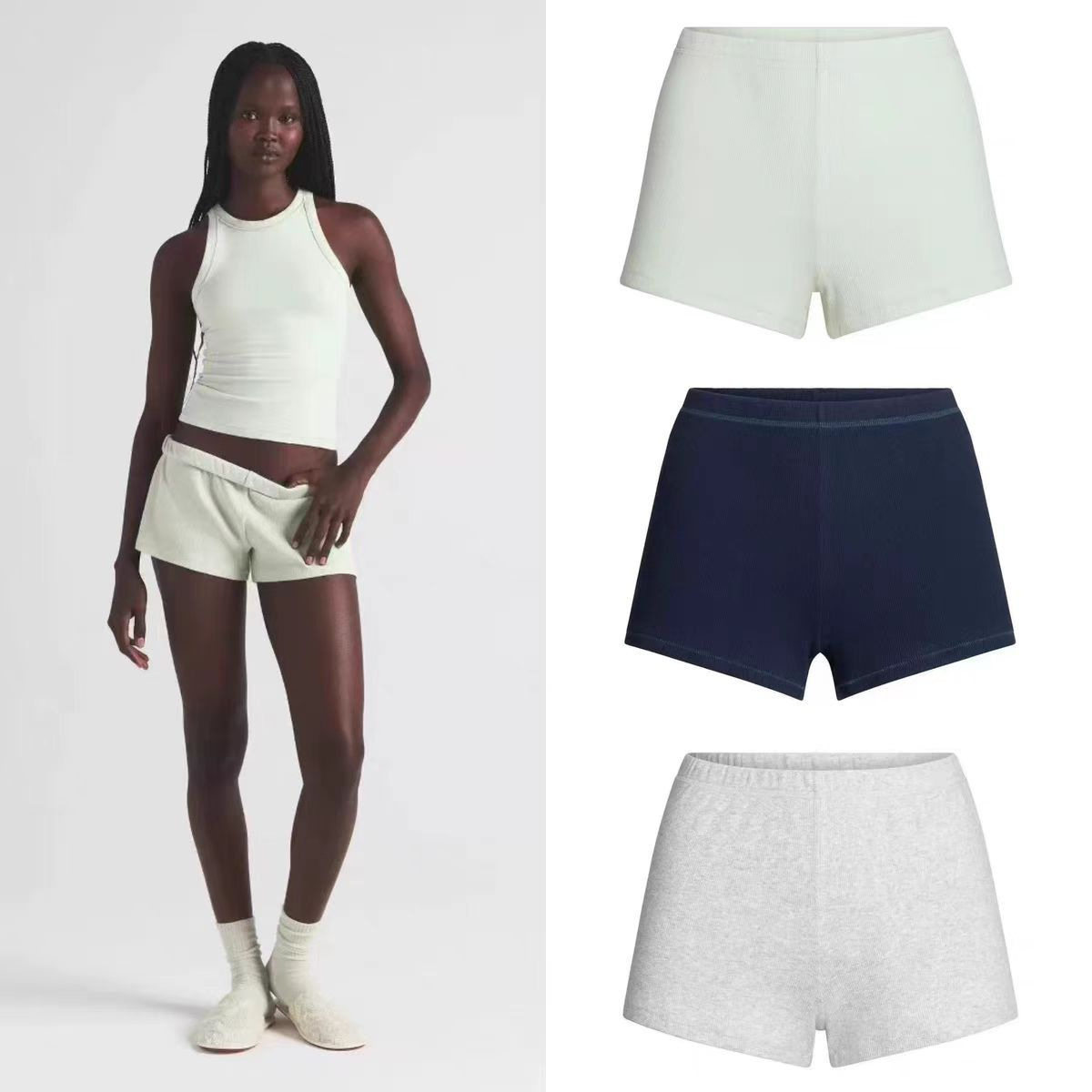 卡戴珊COTTON RIB LOOSE SHORT螺纹百搭轻薄休闲三分短裤女