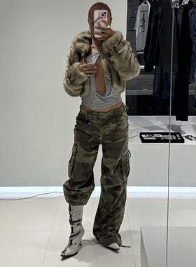 IAMUBABA新款Jaded London铆钉装饰迷彩口袋宽松工装裤休闲裤