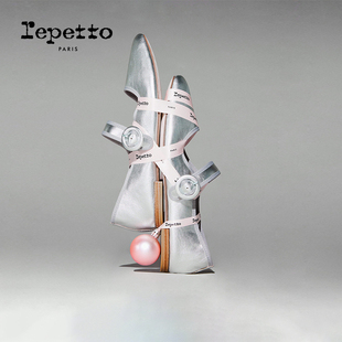 新款 2025秋季 GEORGIA银色牛皮革皮底平底玛丽珍鞋 REPETTO丽派朵