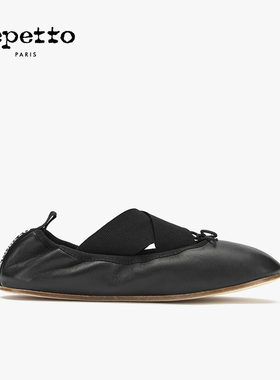 Repetto丽派朵 女士GIANNA羊皮革皮底圆头法式交叉带芭蕾舞鞋