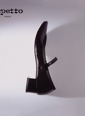 REPETTO丽派朵 ROSE牛皮革胶底黑色漆皮低跟玛丽珍鞋 秋冬新款