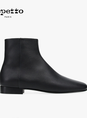 REPETTO丽派朵 PHOEBE黑色牛皮休闲平底踝靴短靴 2025秋冬新品