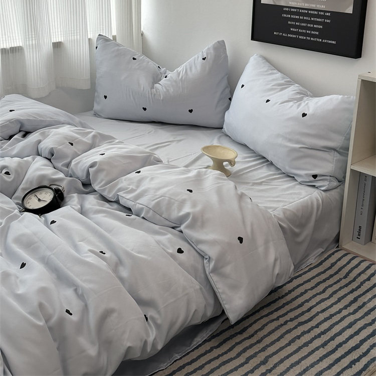 少女心ins韩系蓝色爱心水洗冰丝四件套床上用品夏季凉感三件套1.8