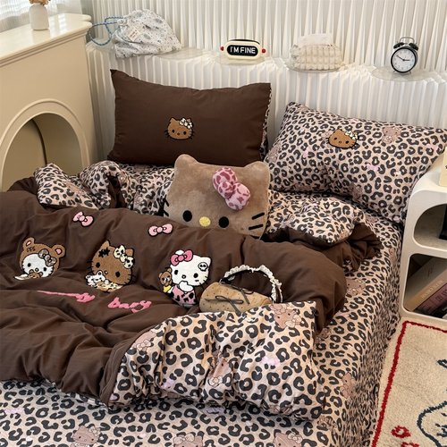 無绵丨可爱豹纹猫咪水洗棉四件套