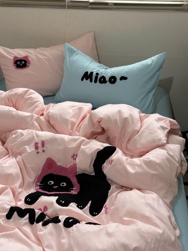 韩系ins猫咪毛巾绣四件套水洗棉
