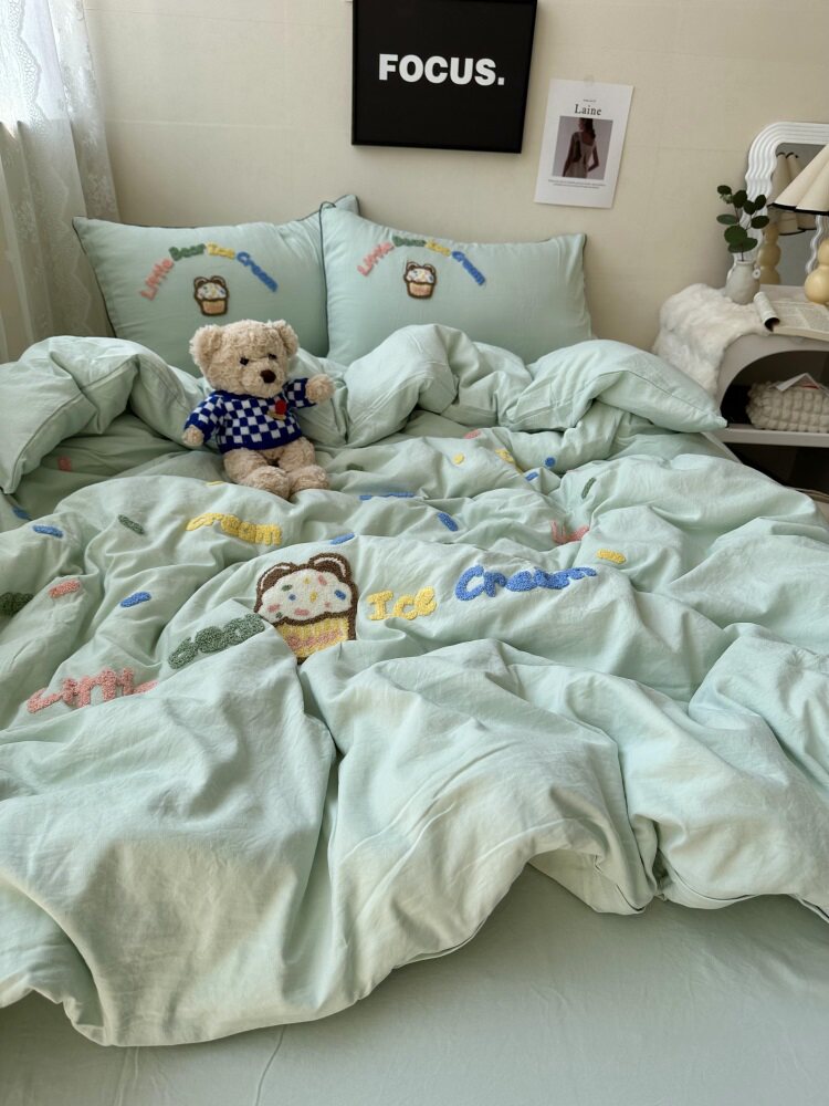 無绵ins少女毛巾绣水洗棉四件套