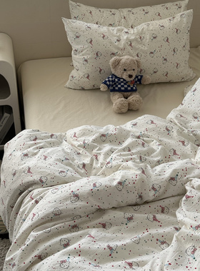 奶油少女ins三丽鸥卡通KT猫软糯水洗棉四件套学生床单学生三件套