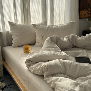 日式ins简约天然纯色针织水洗棉四件套床单软糯学生三件套床笠1.8