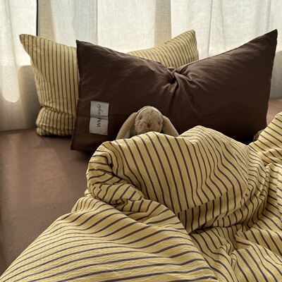 無绵丨中古简约条纹水洗棉四件套